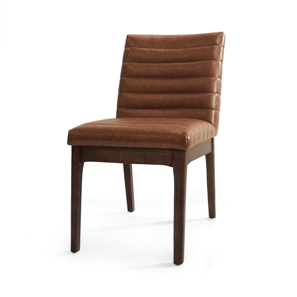 Lissa Dining Chair, Channel Stitched Brown Polyester, Wood