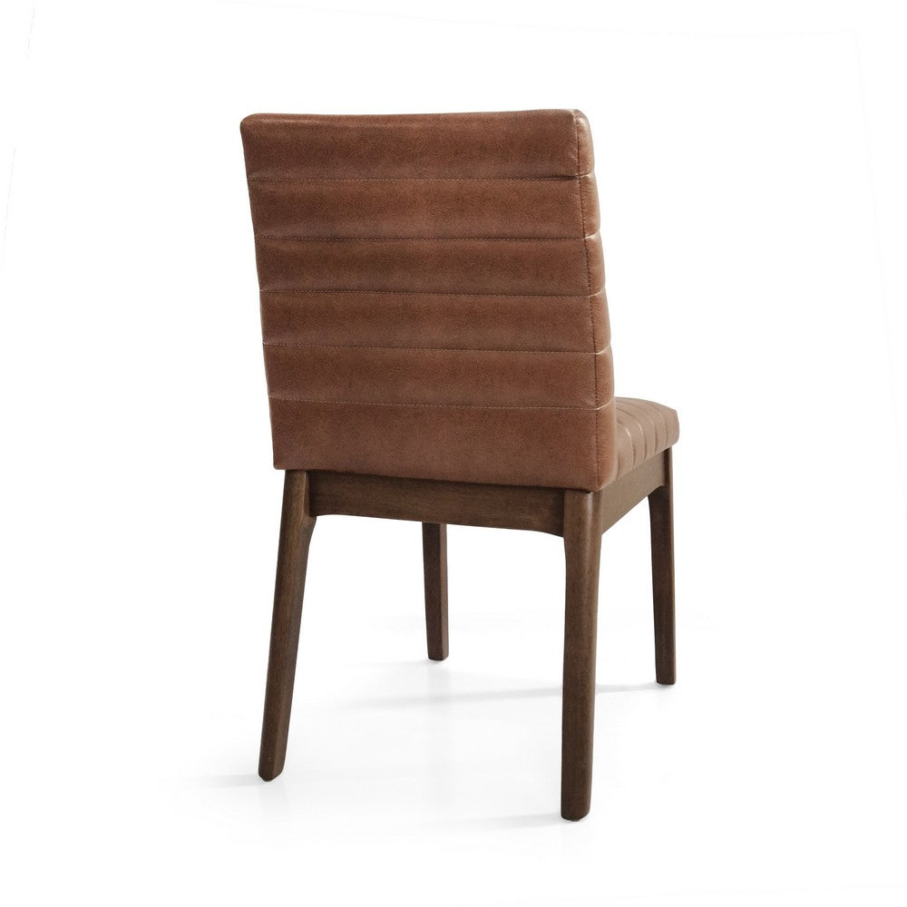 Lissa Dining Chair, Channel Stitched Brown Polyester, Wood