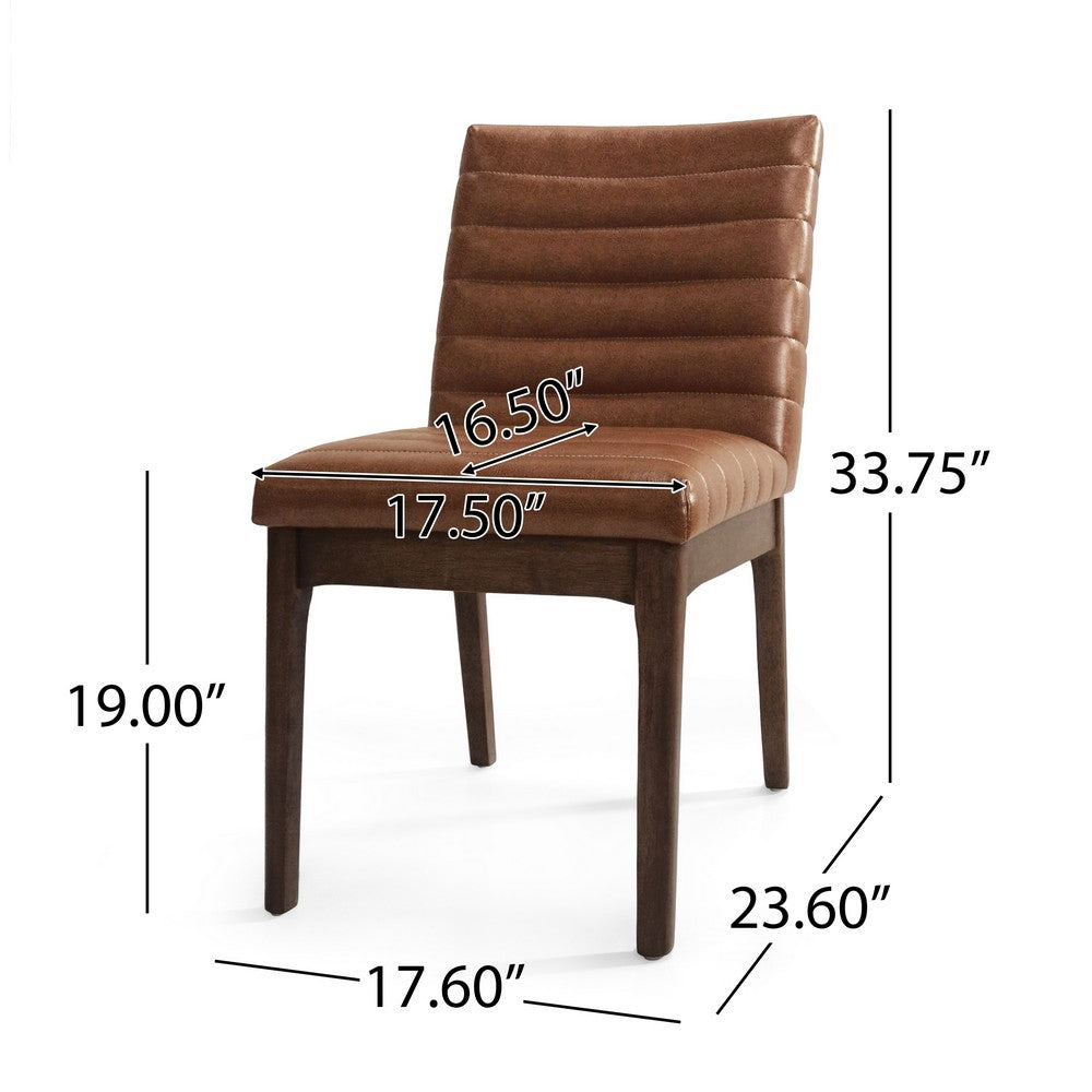 Lissa Dining Chair, Channel Stitched Brown Polyester, Wood