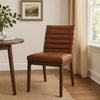 Lissa Dining Chair, Channel Stitching, Brown Polyester Cushions, Wood Legs