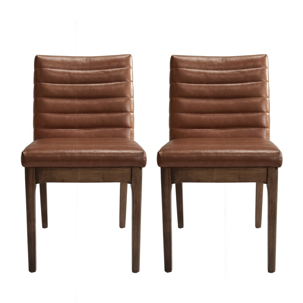 Lissa Dining Chair, Channel Stitched Brown Polyester, Wood