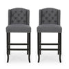 Seliva Barstool Chair Set of 2, Charcoal Gray, Black Wood
