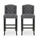 Seliva Barstool Chair Set of 2, Charcoal Gray, Black Wood