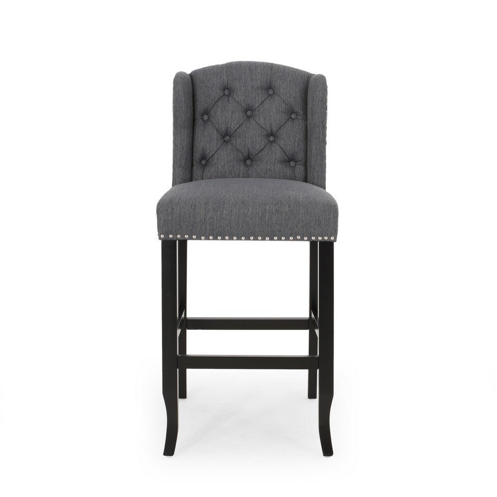 Seliva Barstool Chair Set of 2, Charcoal Gray, Black Wood