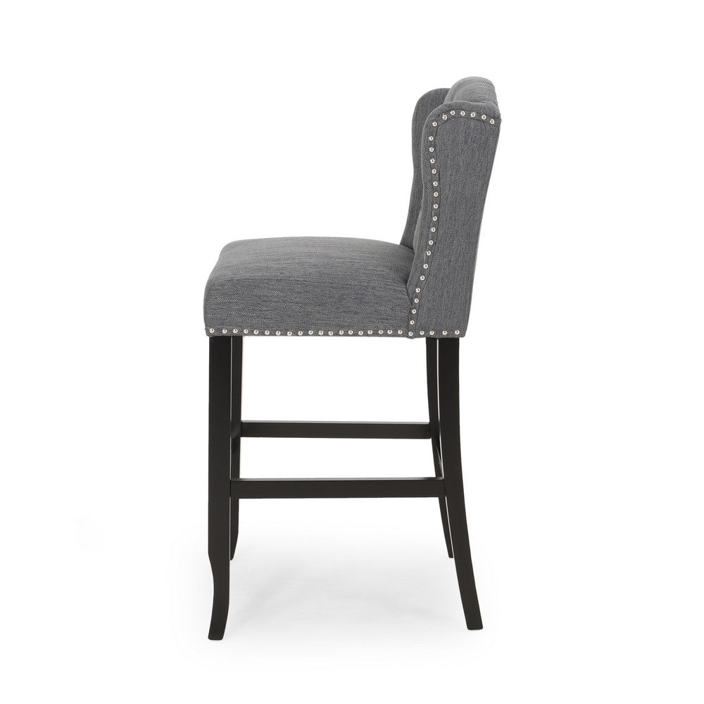 Seliva Barstool Chair Set of 2, Charcoal Gray, Black Wood