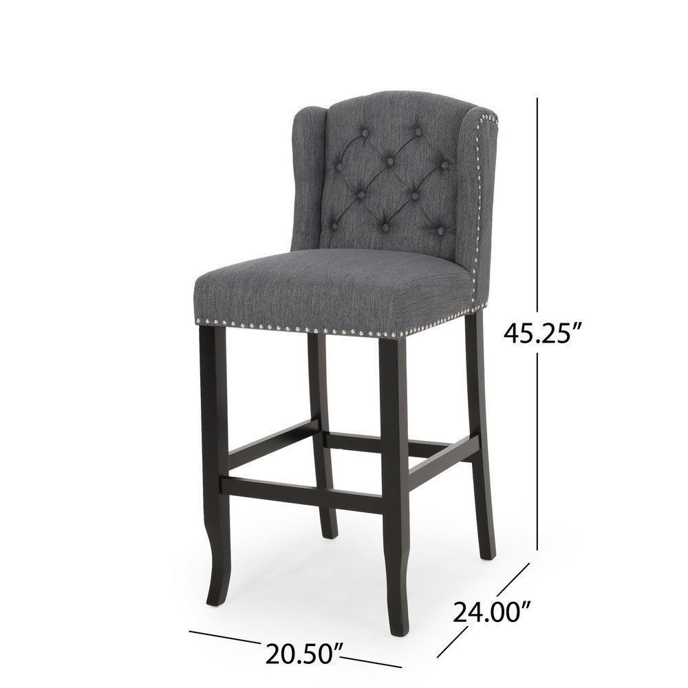 Seliva Barstool Chair Set of 2, Charcoal Gray, Black Wood