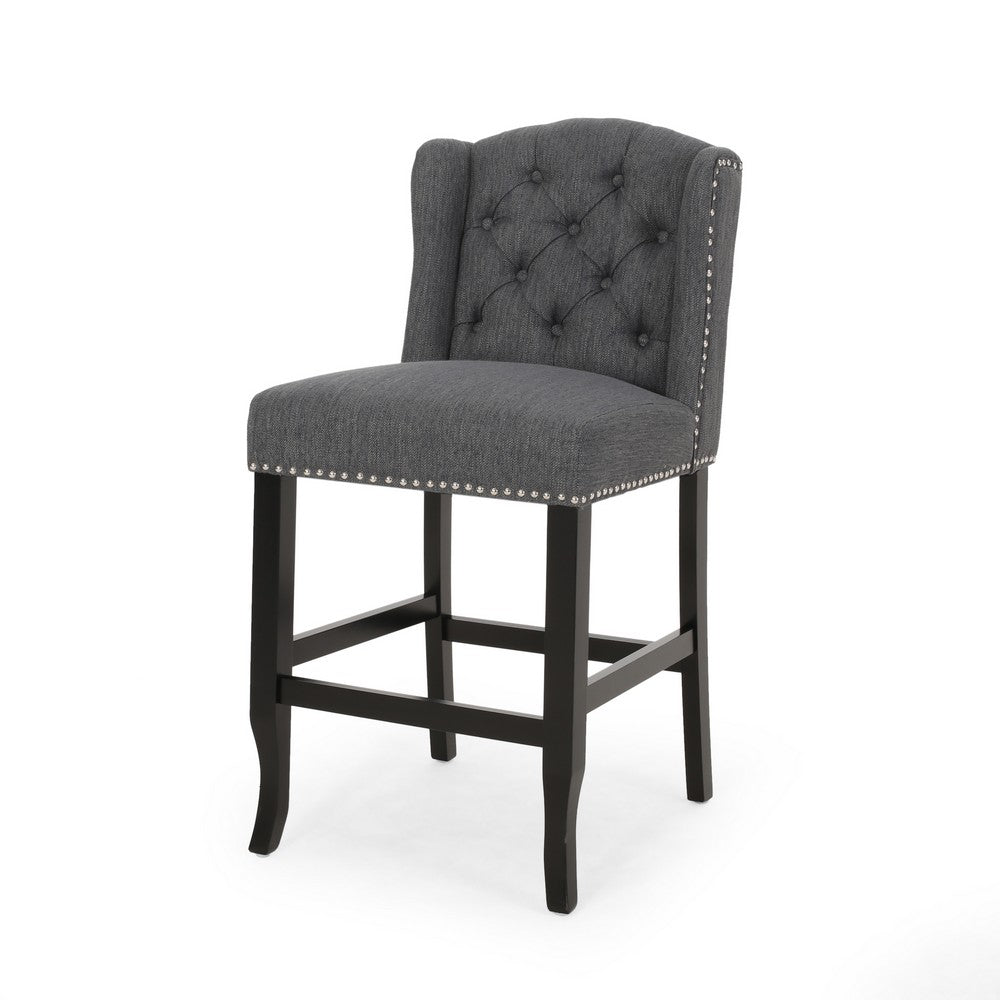 Seliva Counter Stool Chair Set of 2, Charcoal Gray, Brown