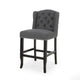 Seliva Counter Stool Chair Set of 2 Charcoal Gray Tufted Back Brown Wood BM323402