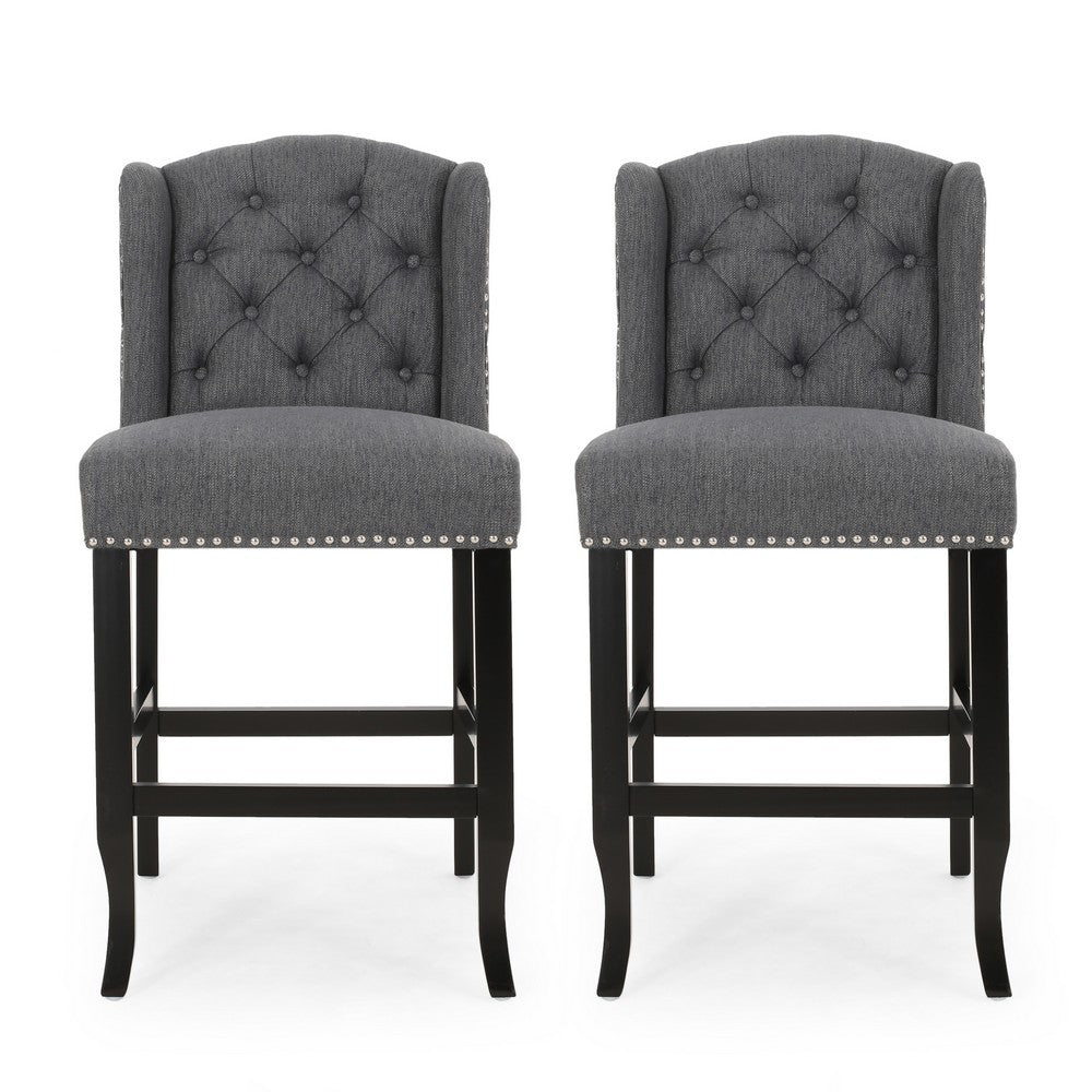Seliva Counter Stool Chair Set of 2, Charcoal Gray, Brown