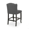 Seliva Counter Stool Chair Set of 2 Charcoal Gray Tufted Back Brown Wood BM323402