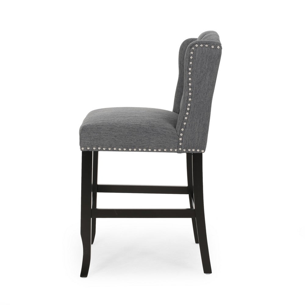 Seliva Counter Stool Chair Set of 2, Charcoal Gray, Brown