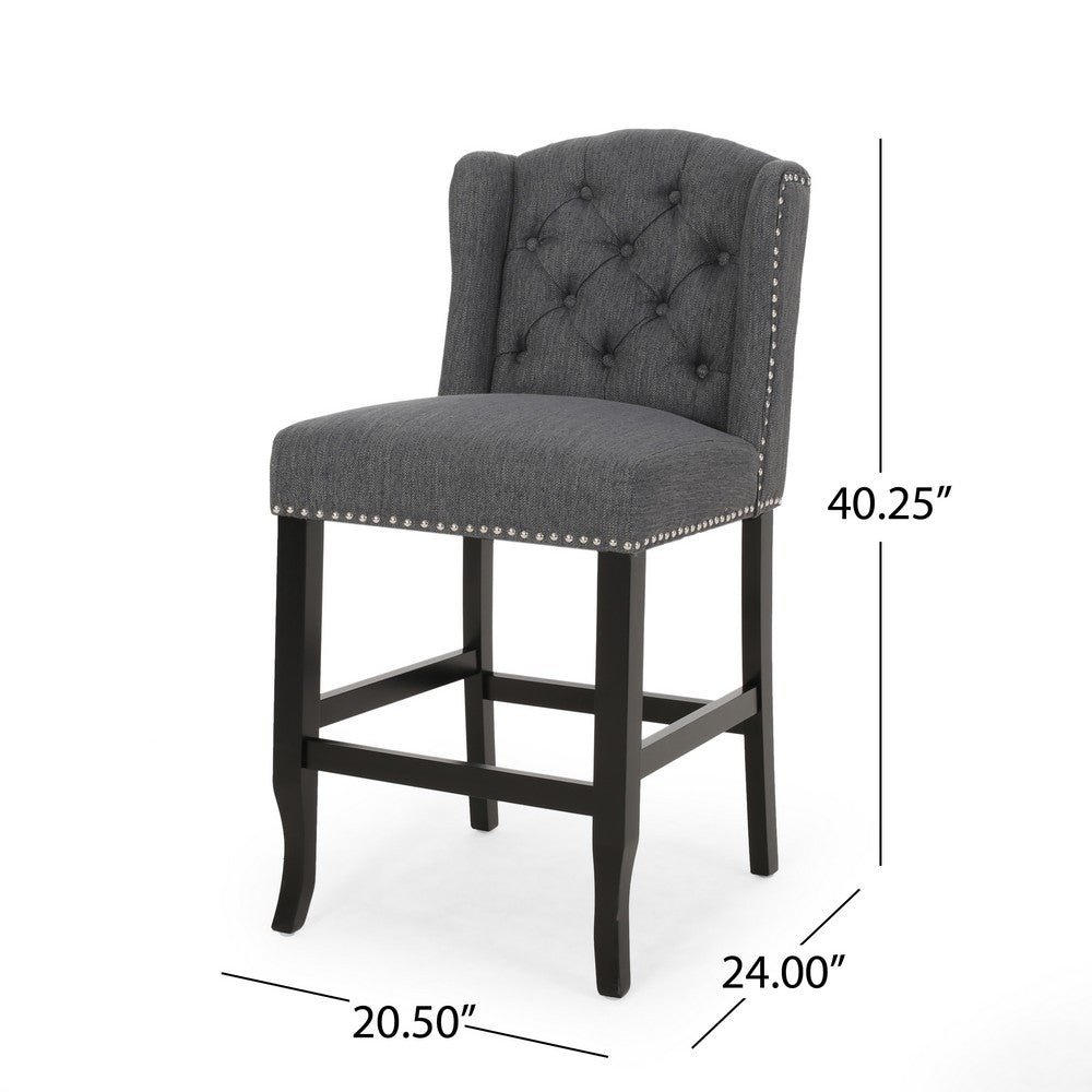 Seliva Counter Stool Chair Set of 2, Charcoal Gray, Brown