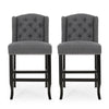Seliva Counter Stool Chair Set of 2, Charcoal Gray, Tufted Back, Brown Wood