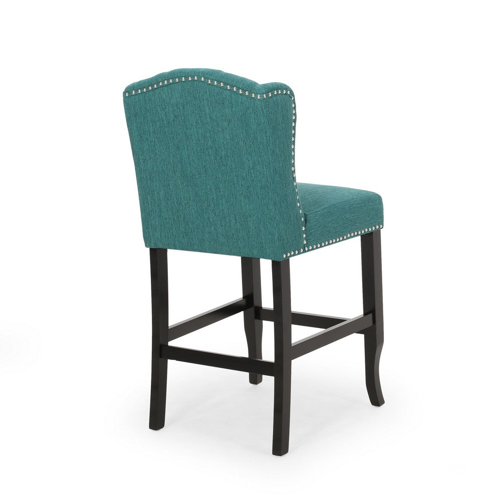 Seliva Counter Stool Chair Set of 2, Teal Fabric, Brown Wood