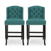 Seliva Counter Stool Chair Set of 2, Teal Fabric, Brown Wood