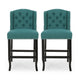 Seliva Counter Stool Chair Set of 2, Teal Fabric, Brown Wood