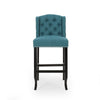 Seliva Barstool Chair Set of 2, Teal Fabric, Brown Wood