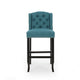 Seliva Barstool Chair Set of 2, Teal Fabric, Brown Wood