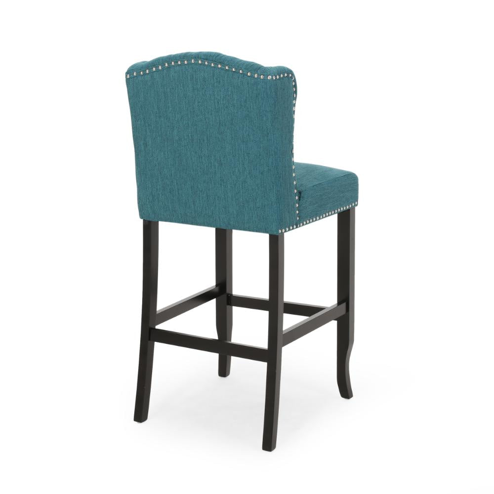 Seliva Barstool Chair Set of 2 Teal Fabric Tufted Back Brown Rubberwood BM323404