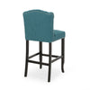 Seliva Barstool Chair Set of 2, Teal Fabric, Brown Wood