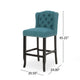 Seliva Barstool Chair Set of 2, Teal Fabric, Brown Wood