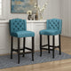 Seliva Barstool Chair Set of 2, Teal Fabric, Brown Wood