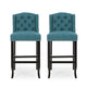 Seliva Barstool Chair Set of 2, Teal Fabric, Tufted Back, Brown Rubberwood