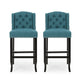Seliva Barstool Chair Set of 2, Teal Fabric, Brown Wood