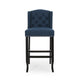 Seliva Barstool Chair Set of 2 Navy Blue Fabric Tufted Back Brown Wood