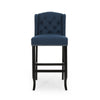 Seliva Barstool Chair Set of 2, Navy Blue Fabric, Brown Wood