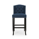 Seliva Barstool Chair Set of 2, Navy Blue Fabric, Brown Wood