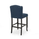 Seliva Barstool Chair Set of 2, Navy Blue Fabric, Brown Wood