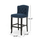 Seliva Barstool Chair Set of 2, Navy Blue Fabric, Brown Wood