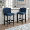 Seliva Barstool Chair Set of 2 Navy Blue Fabric Tufted Back Brown Wood