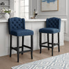 Seliva Barstool Chair Set of 2, Navy Blue Fabric, Brown Wood