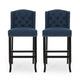 Seliva Barstool Chair Set of 2, Navy Blue Fabric, Brown Wood