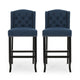 Seliva Barstool Chair Set of 2, Navy Blue Fabric, Tufted Back, Brown Wood