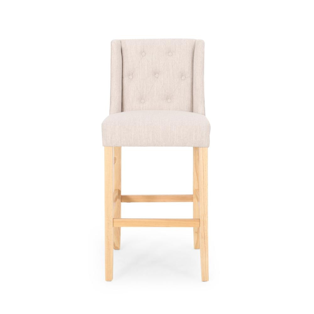 Seliva Barstool Chair Set of 2 Beige Fabric Tufted Back Brown Rubberwood BM323406