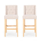 Seliva Barstool Chair Set of 2, Beige Fabric, Tufted Back, Brown Rubberwood