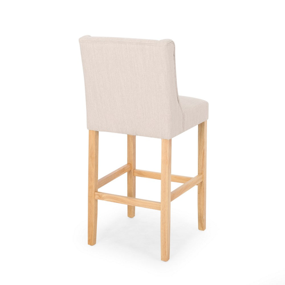 Seliva Barstool Chair Set of 2, Beige Fabric, Brown Wood
