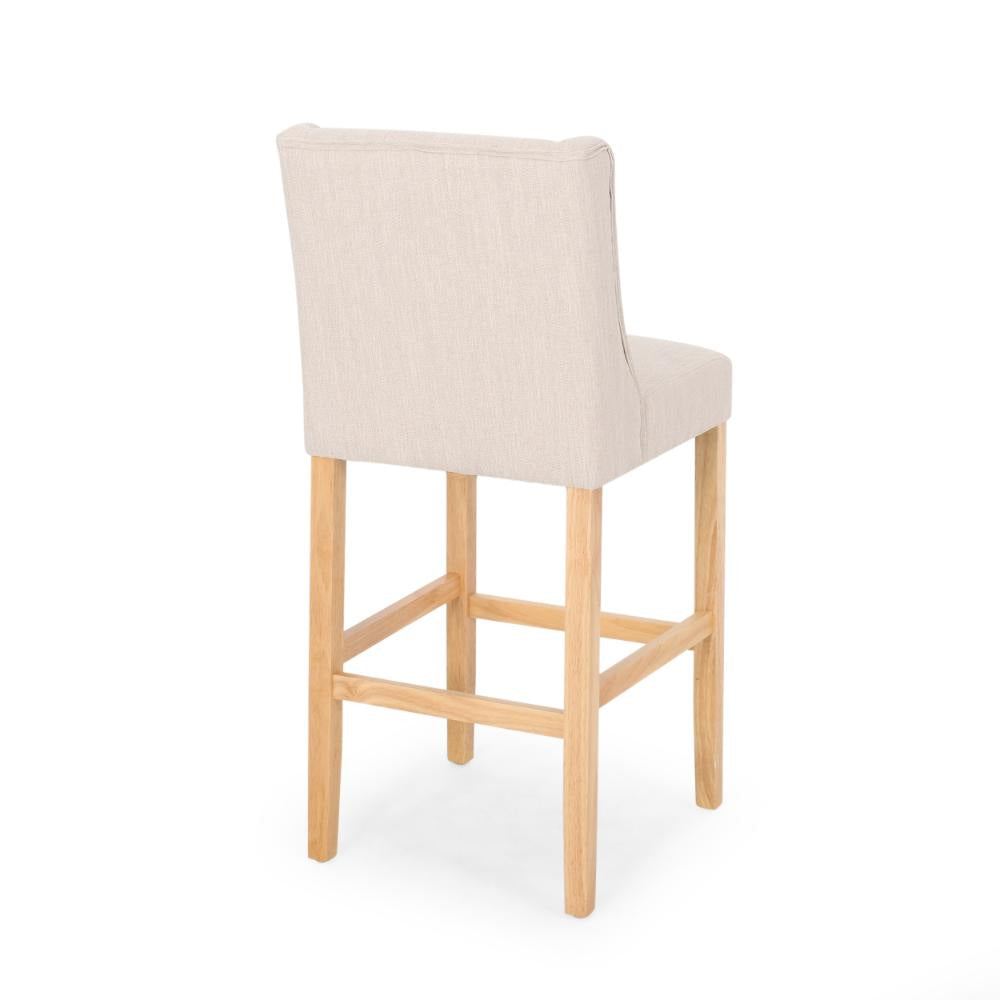 Seliva Barstool Chair Set of 2 Beige Fabric Tufted Back Brown Rubberwood BM323406