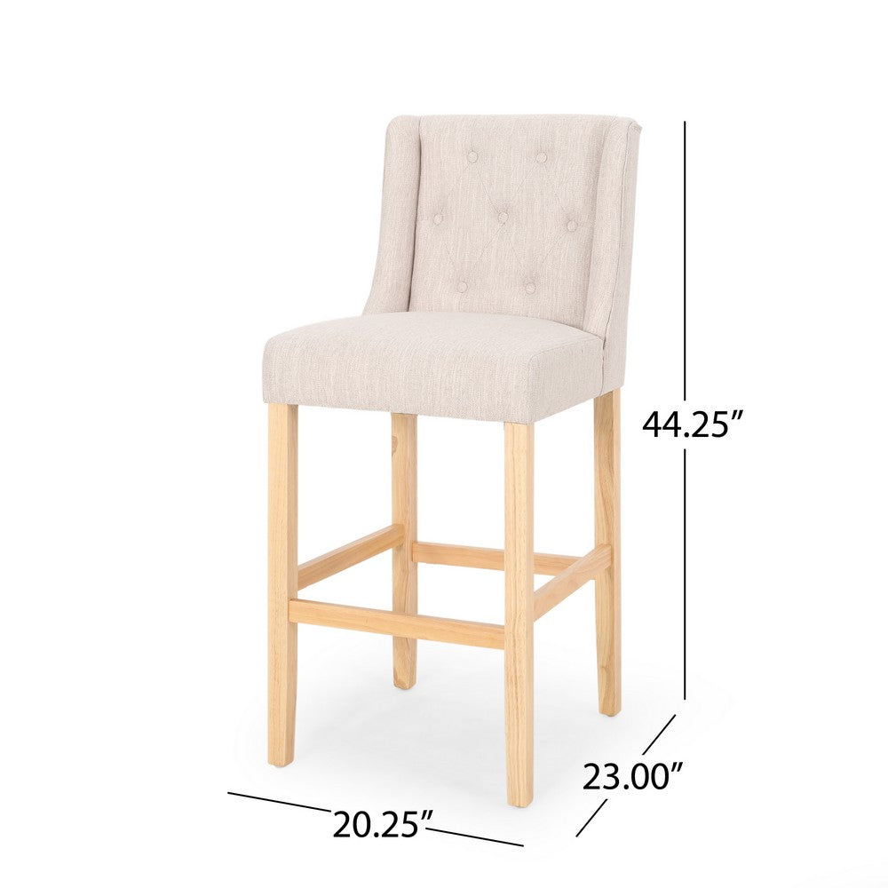 Seliva Barstool Chair Set of 2, Beige Fabric, Brown Wood