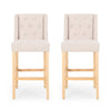 Seliva Barstool Chair Set of 2, Beige Fabric, Brown Wood