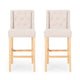 Seliva Barstool Chair Set of 2, Beige Fabric, Brown Wood