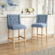 Seliva Barstool Chair Set of 2 Navy Blue Fabric Tufted Back Black Wood