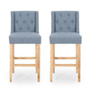 Seliva Barstool Chair Set of 2, Navy Blue Fabric, Tufted Back, Black Wood