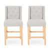 Seliva Counter Stool Chair Set of 2, Light Gray Fabric, Tufted, Brown Wood