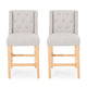 Seliva Counter Stool Chair Set of 2, Light Gray Fabric, Tufted, Brown Wood