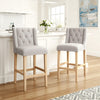 Seliva Counter Stool Chair Set of 2, Light Gray Fabric, Tufted, Brown Wood