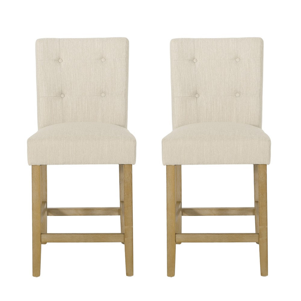 Sika Counter Stool Chair Set of 2, Button Tufted Back, Beige